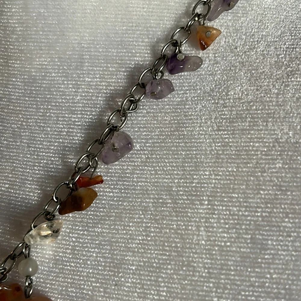 Handcrafted Multi Gemstone Bead Confetti Chandelier Drop Silver Tone Necklace